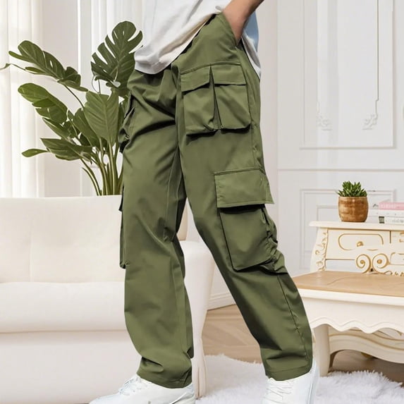 LIBRCLO Mens Pants Cargo Pockets Casual Straight Leg Pants Utility Lightweight Trousers