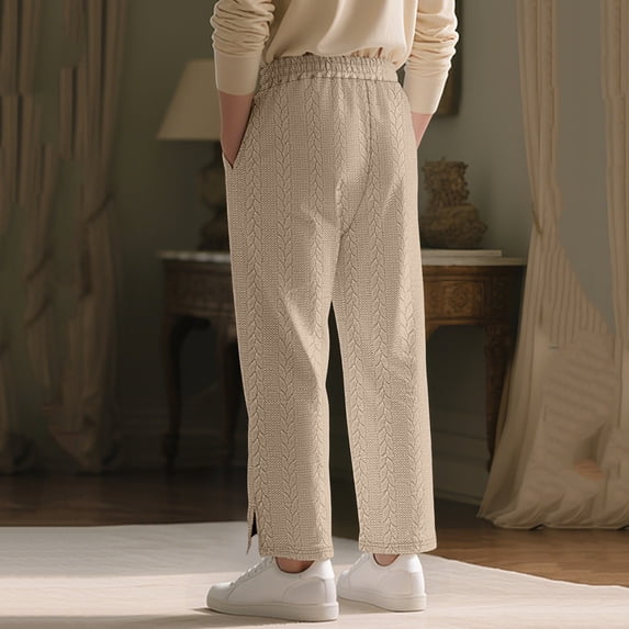 LIBRCLO Mens Pants Elastic Waist Jacquard Knit Pants Casual Straight Leg Trousers with Pockets and Drawstring