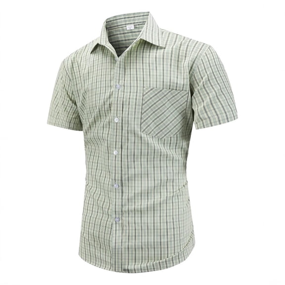 LIBRCLO Mens Plaid Button Down T-Shirts Classic Summer Short Sleeve Shirts Work Business Tops
