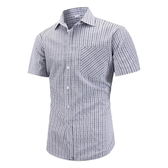 LIBRCLO Mens Plaid Button Down T-Shirts Classic Summer Short Sleeve Shirts Work Business Tops