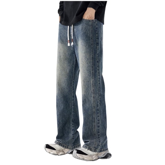 LIBRCLO Mens Related Fit Jeans Casual Straigh Leg Jeans Cotton Classic Denim Pants with Pockets Drawstring Size XL