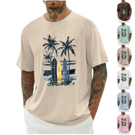 LIBRCLO Mens T-Shirts Summer Casual Short Sleeve Shirts Crewneck Graphic Tees Men for Hawaiian Beach Vacation Size L