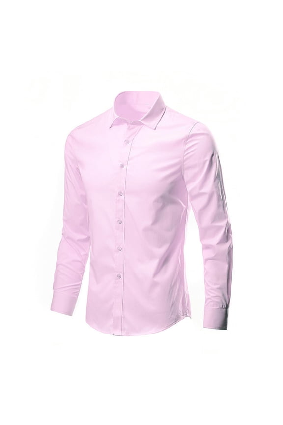 Mens Shirts Long Sleeve Business Work Dress Shirts Solid Color Casual Button Down Shirts, Pink L