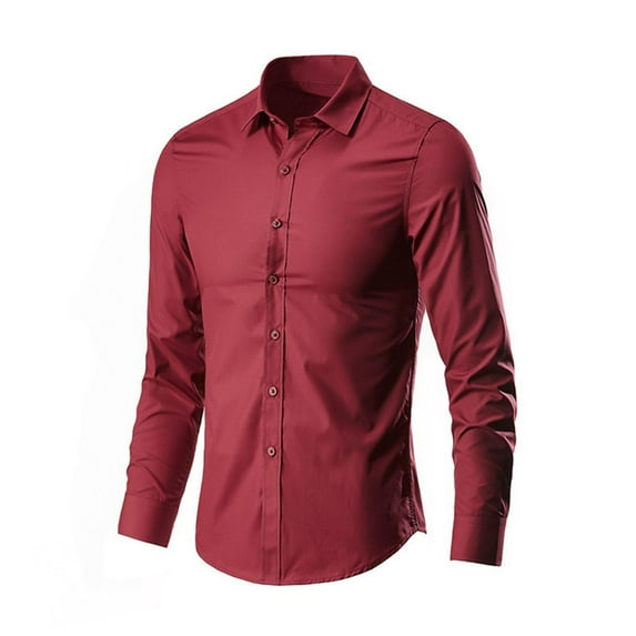 LIBRCLO Mens Shirts Long Sleeve Business Work Dress Shirts Solid Color Casual Button Down Shirts, Red L