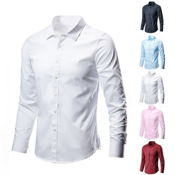 LIBRCLO Mens Shirts Long Sleeve Business Work Dress Shirts Solid Color Casual Button Down Shirts, White M