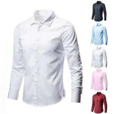 LIBRCLO Mens Shirts Long Sleeve Business Work Dress Shirts Solid Color Casual Button Down Shirts, White S
