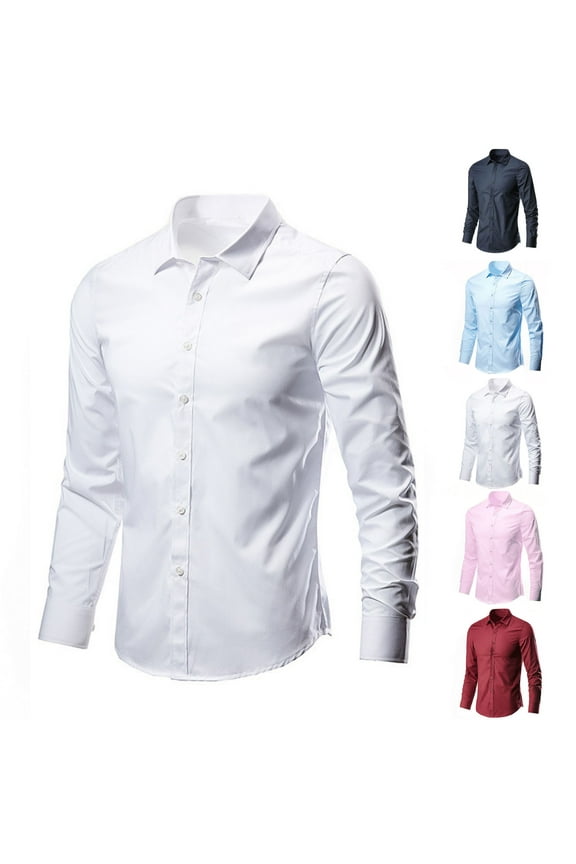 Mens Shirts Long Sleeve Business Work Dress Shirts Solid Color Casual Button Down Shirts, White L