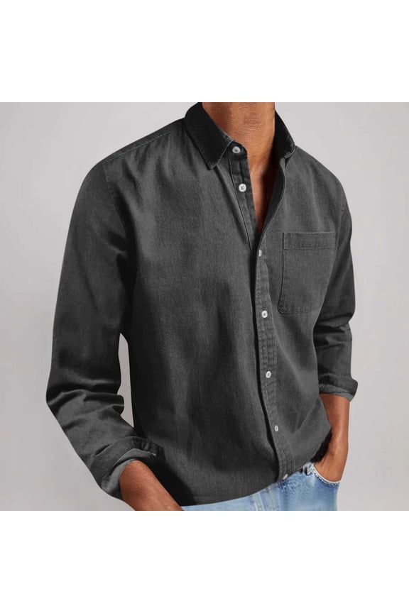 Mens Shirts Long Sleeve V-Neck Fashion Blouse Patchwork Notch Lapel Half-Button Flannel Casual Top