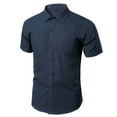 thumbnail image 1 of LIBRCLO Mens Short Sleeve Shirts Solid Color Casual Button Down Shirts Business Work Dress Shirts, Navy M, 1 of 6