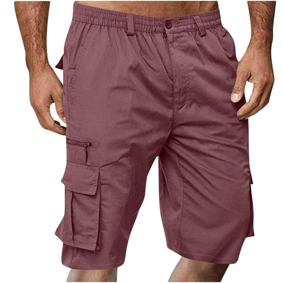 LIBRCLO Mens Shorts Cargo Elastic Waist Straight Outdoor Hiking Work Shorts Casual Quick Dry Summer Short Pants with Multiple Pockets Bronze XXL