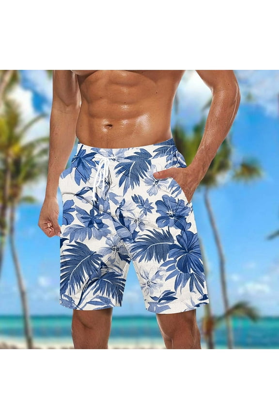 Mens Summer Beach Shorts Hawaiian Bathing Suits Quick Dry Swim Trunks Lightweight Casual Swimsuit Fashion Prints Board Shorts Swimwear with Pockets Light Blue XL