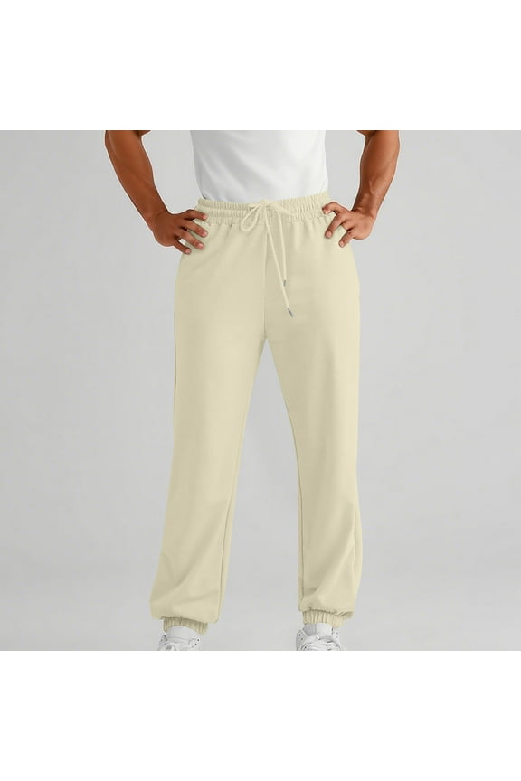 Mens Sweatpants with Pockets Drawstring Elastic Bottom Waist Solid Color Casual Fit Jogger Pants for Workout,Running,Sport