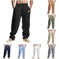 thumbnail image 1 of LIBRCLO Mens Linen Pants Open Bottom Elastic Waist Pants with Pockets and Drawstring Quick Dry Lightweight Breathable summer beach Trousers Black XXL, 1 of 9