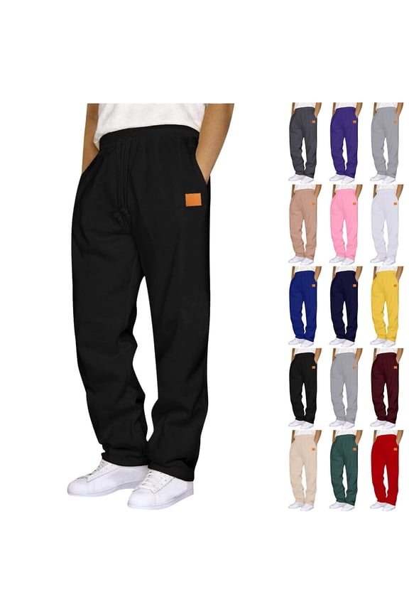 Mens Sweatpants with Pockets Open Bottom Running Athletic Workout Sweat Jogger Pants Straigh Leg Casual Sweatpants, Size M