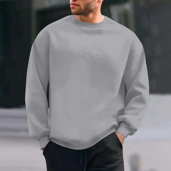 LIBRCLO Mens Sweatshirts Crew Neck Pullover Casual Long Sleeve Solid Color Base Sweatshirts Fall