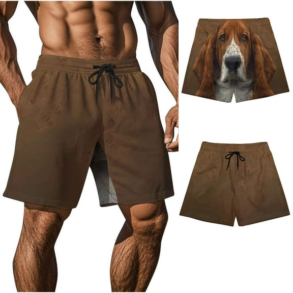 LIBRCLO Mens Swim Trunks Dog Funny Printed Beach Shorts Casual Sports Quick Dry Drawstring Bottoms