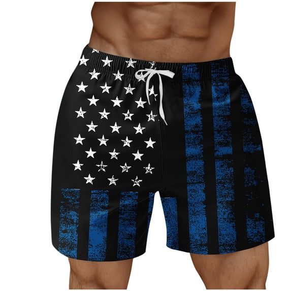 LIBRCLO Mens Swim Trunks with Liner 2 in 1 Board Shorts Quick Dry Independence Day Print Bathing Suits Lightweight Breathable Summer Beach Shorts Blue XL