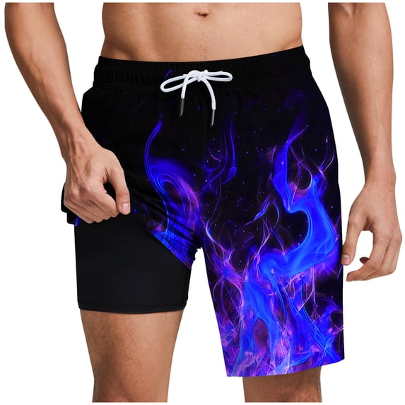 LIBRCLO Mens Swim Trunks with Liner 2 in 1 Quick Dry Bathing Suits Flame Tree Print Lightweight Breathable Board Shorts Summer Beach Shorts Dark Blue M