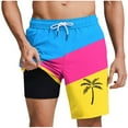thumbnail image 1 of LIBRCLO Mens Swim Trunks with Liner 2 in 1 Quick Dry Bathing Suits Striped Coconut Tree Print Lightweight Breathable Board Shorts Summer Beach Shorts Multicolor XXL, 1 of 5