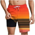 thumbnail image 1 of LIBRCLO Mens Swim Trunks with Liner 2 in 1 Quick Dry Bathing Suits Striped Tree Print Lightweight Breathable Board Shorts Summer Beach Shorts Orange M, 1 of 6