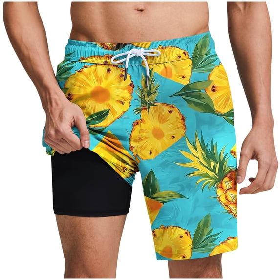 LIBRCLO Mens Swim Trunks with Liner 2 in 1 Quick Dry Beach Print Board Shorts Elastic Waist Drawstring Lightweight Breathable Summer Hawaii Bathing Suit Mint Green L