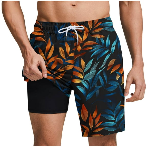 LIBRCLO Mens Swim Trunks with Liner 2 in 1 Thin Quick Dry Bathing Suits Hawaiian Swimsuits Swimwear Summer board Beach Shorts Black XL