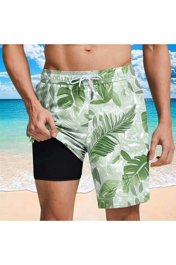 Mens Swim Trunks with Liner 2 in 1 Thin Quick Dry Bathing Suits Hawaiian Swimsuits Swimwear Summer board Beach Shorts Green 3XL