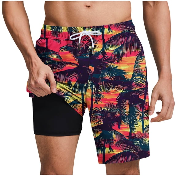 LIBRCLO Mens Swim Trunks with Liner 2 in 1 Thin Quick Dry Bathing Suits Hawaiian Swimsuits Swimwear Summer board Beach Shorts Multicolor XL
