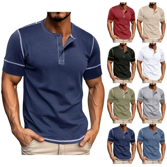 LIBRCLO Mens T Shirts, Button Lapel Short Sleeve Shirts Work Casual Tee for Summer Outfits Size XL