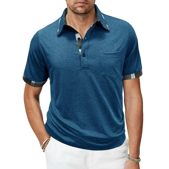 LIBRCLO Mens T-Shirts Solid Color Button Short Sleeve Blouse Beach Vacation Summer Outdoor Sports Workout Tees