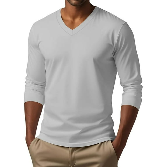 LIBRCLO Mens T-Shirts V-Neck Long Sleeves Casual Solid Color Shirts Sports Fashion Pullover Top