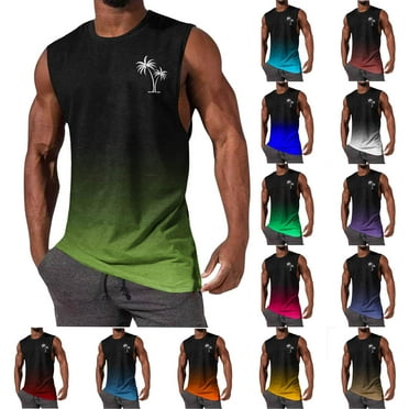 LIBRCLO Mens Tank Tops for Summer Beach Hawaiian Palm Tree Print Sleeveless Muscle Basic Tee Vacation Tops