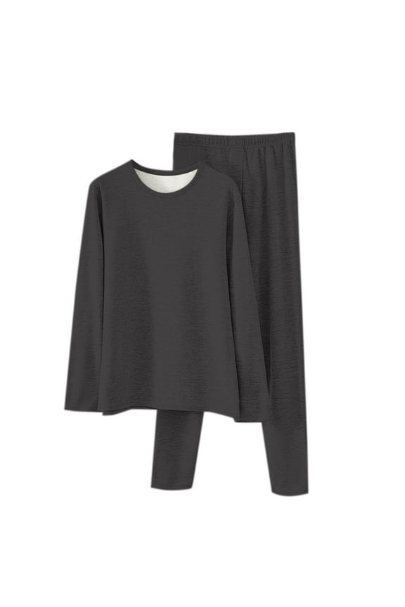 Mens Thermal Underwear Sets Cold Weather Lightweight Fleece Base Layer Long Johns Underwear Long Sleeve Round Neck Stretchy Solid Color Top and Bottom