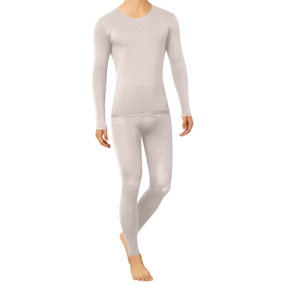 LIBRCLO Mens Thermal Underwear Sets Fitness Long Sleeve Solid Color Round-Neck Stretchy Base Layer Long Johns Underwear Fleece Cold Weather Top and Bottom for Winter