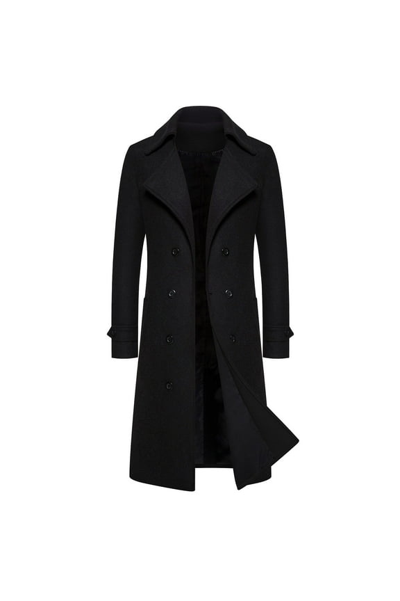 Mens Woolen Coat Double Breasted Classic Overcoat with Long Sleeves Timeless Versatile Trench Jacket