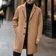 thumbnail image 1 of LIBRCLO Mens Woolen Coat Mid-Length Casual Overcoat with Lapel Collar, Versatile Button Up Long Sleeve Jacket, 1 of 3