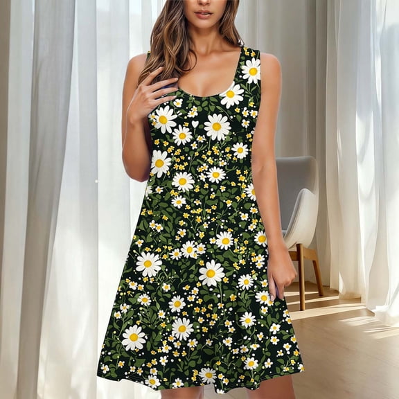 LIBRCLO Nightgowns for Women Sleeveless Crew Neck Print Pajamas Comfy Soft Knee Length Sleepshirts