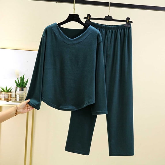 LIBRCLO Pajama Sets for Women 2PC V-Neck Long Sleeve Velvet Top with Pants, Soft Warm Loungewear Set