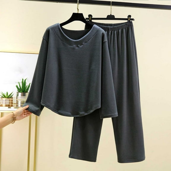 LIBRCLO Pajama Sets for Women 2PC V-Neck Long Sleeve Velvet Top with Pants, Soft Warm Loungewear Set