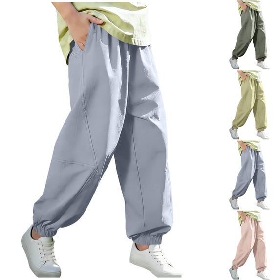 LIBRCLO Pants for Girls Boys Size 12 Sun Protection Mosquito Elastic Bottom Pants with Pockets Outdoor Summer Sports Kids Clothes