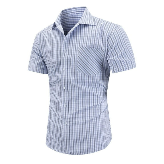LIBRCLO Plaid Shirts for Men Button Short Sleeve Turndown Blouse Regular Fits Office Work Tops with Pockets