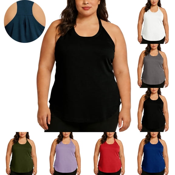 LIBRCLO Plus Size Tank Tops for Women under 5, Workout Gym Yoga Sleeveless Shirts Solid Color Casual Blouse Tank Tops