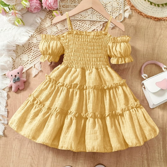 LIBRCLO Princess Dresses for Girls Elastic Princess Halter Splicing Midi Sequin Dress Puff Sleeve Fashion Casual Dresses for Kids