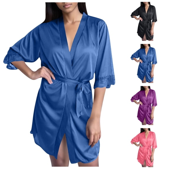 LIBRCLO Robes for Women Casual Home Ice Silk Bathrobe Comfortable Lightweight Knee Length Nightdress