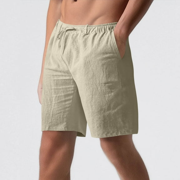 LIBRCLO Shorts for Men With Pockets Elastic Waist Drawstring Half Shorts Casual Solid Straight Bottoms