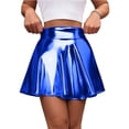 thumbnail image 1 of LIBRCLO Short Skirts for Women Shiny Metallic Look Stretchy Flared Mini Skirt A-Line Party Clothes, 1 of 5