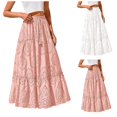 thumbnail image 1 of LIBRCLO Skirts for Women Maxi Length Lace Embroidery Eyelets Shirts Elastic Waist Floating Beach Clothes, 1 of 8