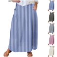 thumbnail image 1 of LIBRCLO Skirts for Women Maxi Length Stripes Printed Elastic Waistband Pleated Skirts with Pocket Summer Casual Clothes, 1 of 6
