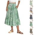 thumbnail image 1 of LIBRCLO Skirts for Women Midi Length A-Line Flowy Summer Skirts with Pockets Elastic Waist Drawstring, 1 of 7