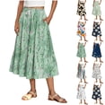 thumbnail image 1 of LIBRCLO Womens Skirts A-Line Flowy Midi Length Skirts with Pockets Elastic Waist Drawstring, 1 of 7